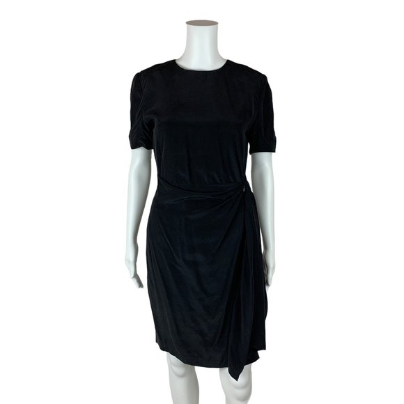 Vintage 1990s Black Silk Dress Wrap Style Timeless Ann Taylor | W 27" - Picture 1 of 11